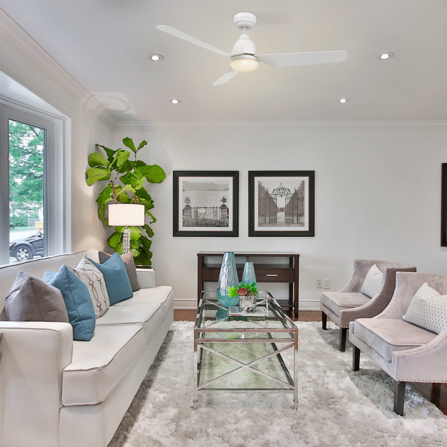 Toulon 52 Inch 3-Blade Smart Ceiling Fan - White