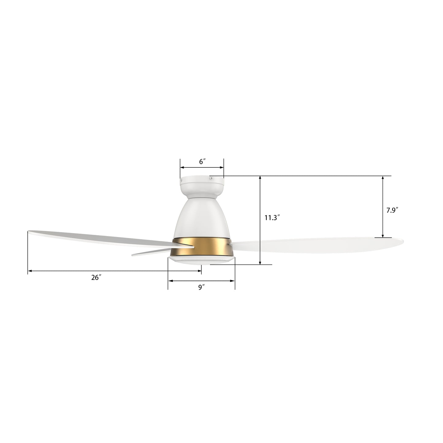 York 52 Inch 3-Blade Smart Ceiling Fan - White (Gold Detail)