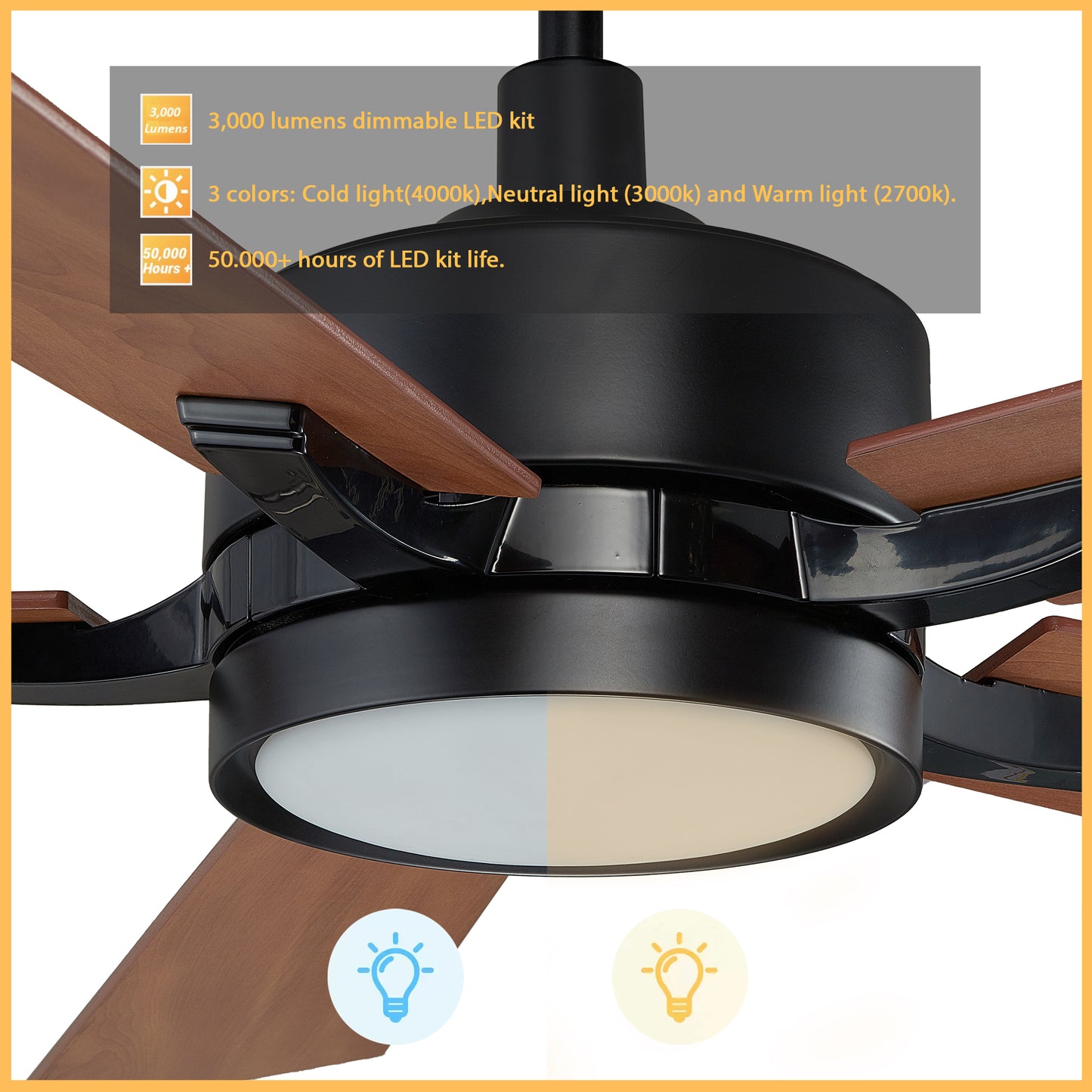 Appleton 52 Inch 5-Blade Smart Ceiling Fan - Black/Wood Grain Pattern