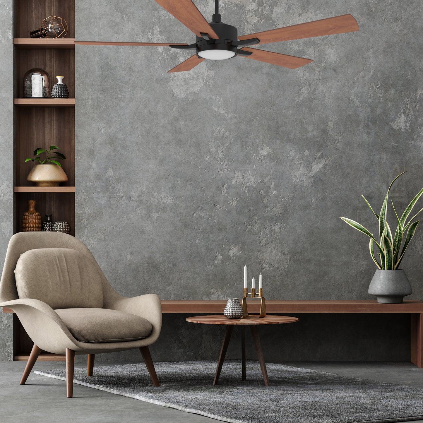 Appleton 52 Inch 5-Blade Smart Ceiling Fan - Black/Wood (Reversible Blade)