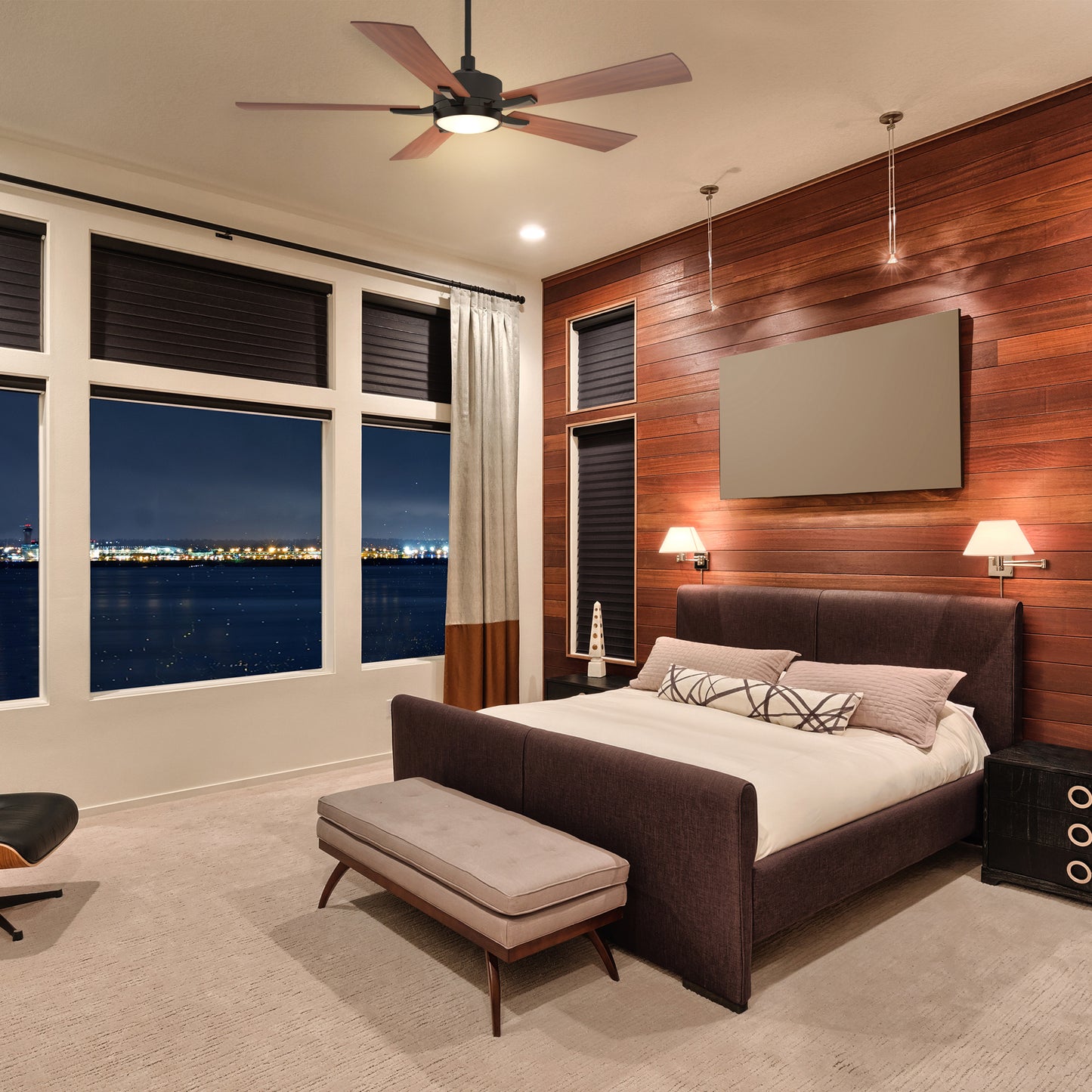 Appleton 52 Inch 5-Blade Smart Ceiling Fan - Black/Wood (Reversible Blade)