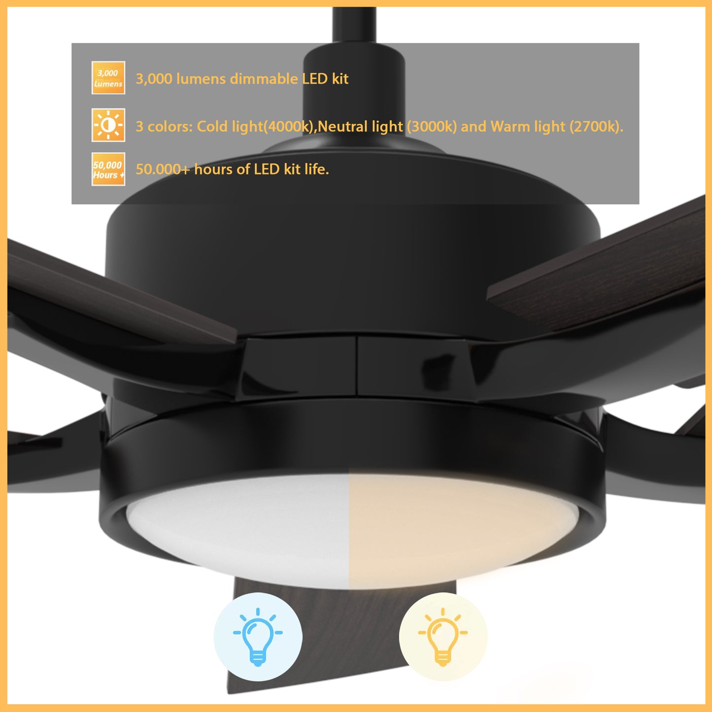 Appleton 52 Inch 5-Blade Smart Ceiling Fan - Black/Wood (Reversible Blade)