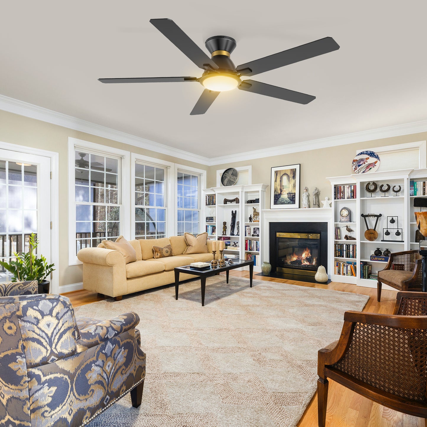 Espear 52 Inch 5-Blade Smart Ceiling Fan - Black