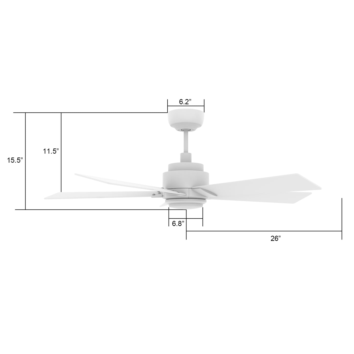 Ascender 52 Inch 5-Blade Smart Ceiling Fan - White/White