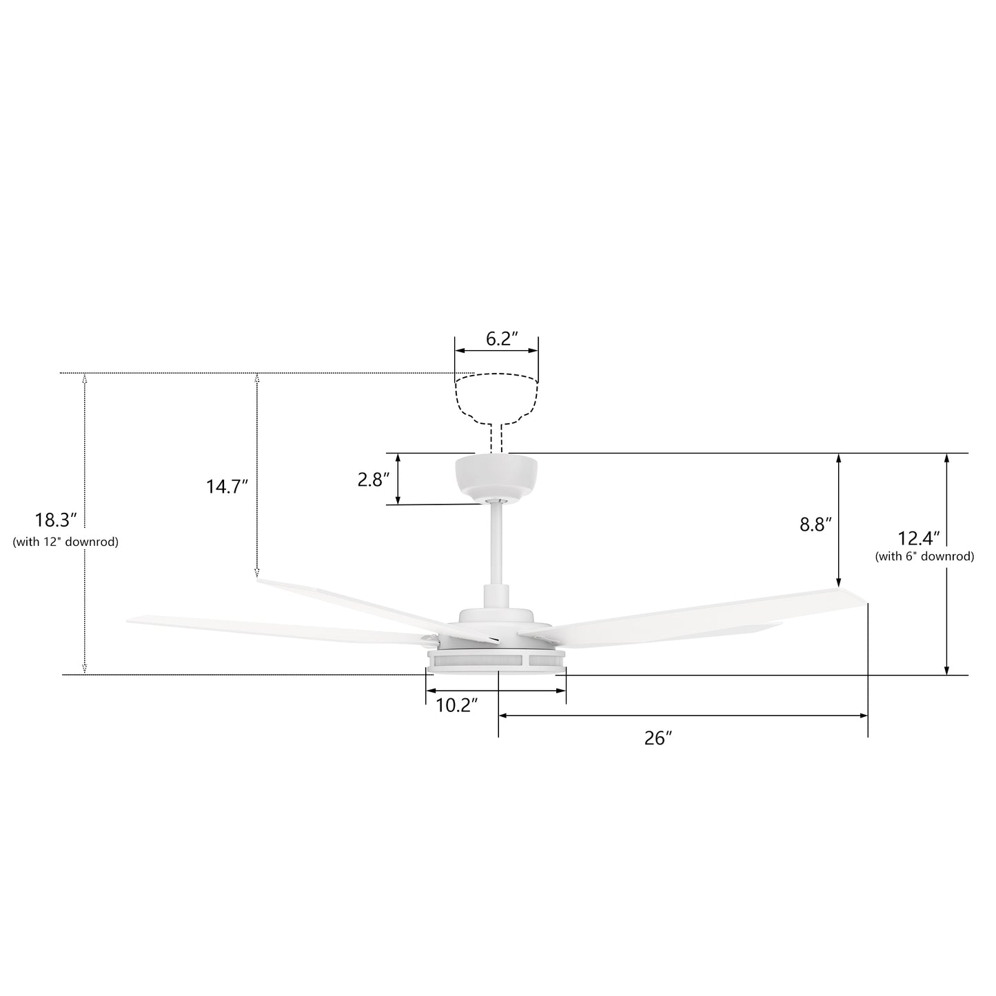 Elira 52 Inch 5-Blade Smart Ceiling Fan - White/White