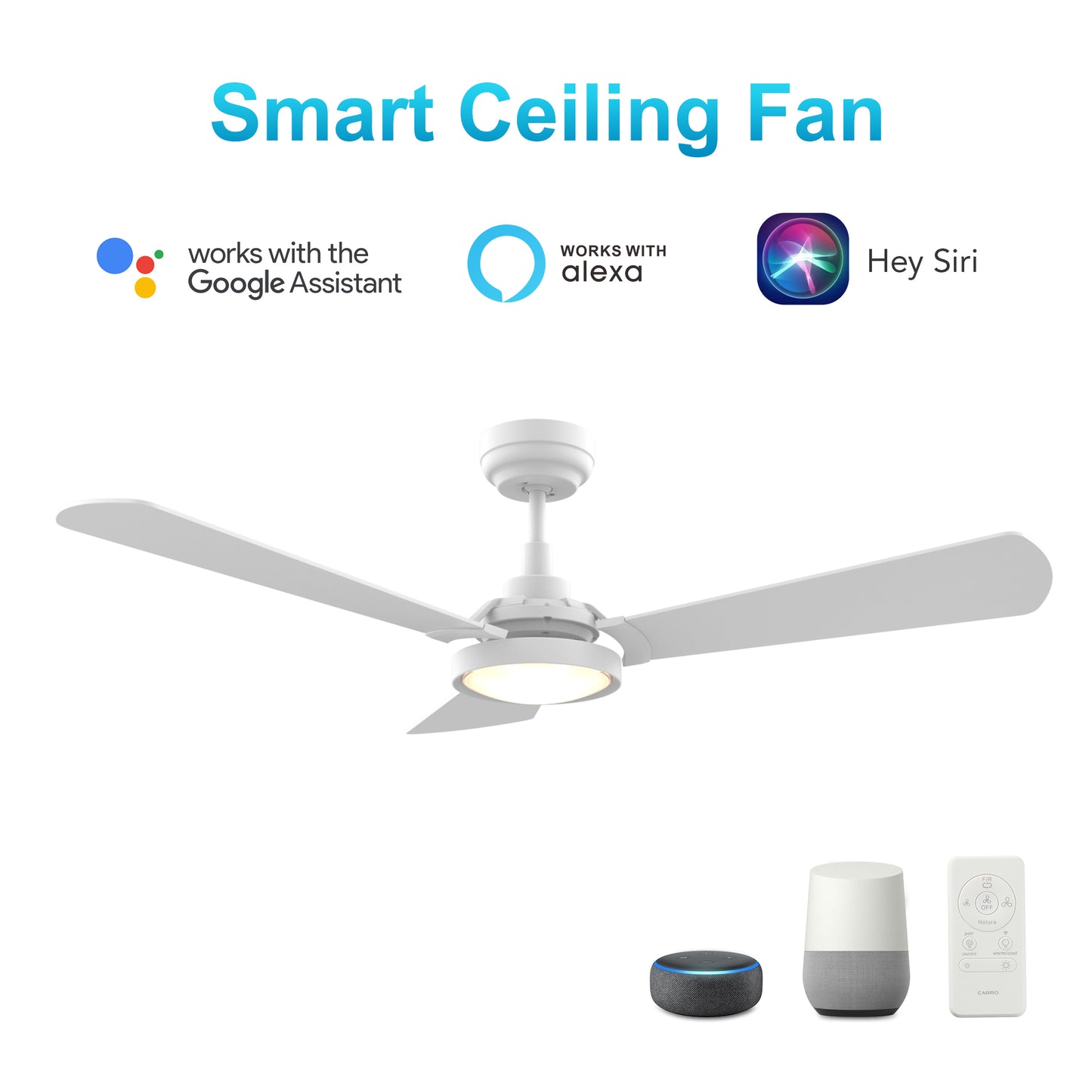 Brisa 56 Inch 3-Blade Smart Ceiling Fan - White/White