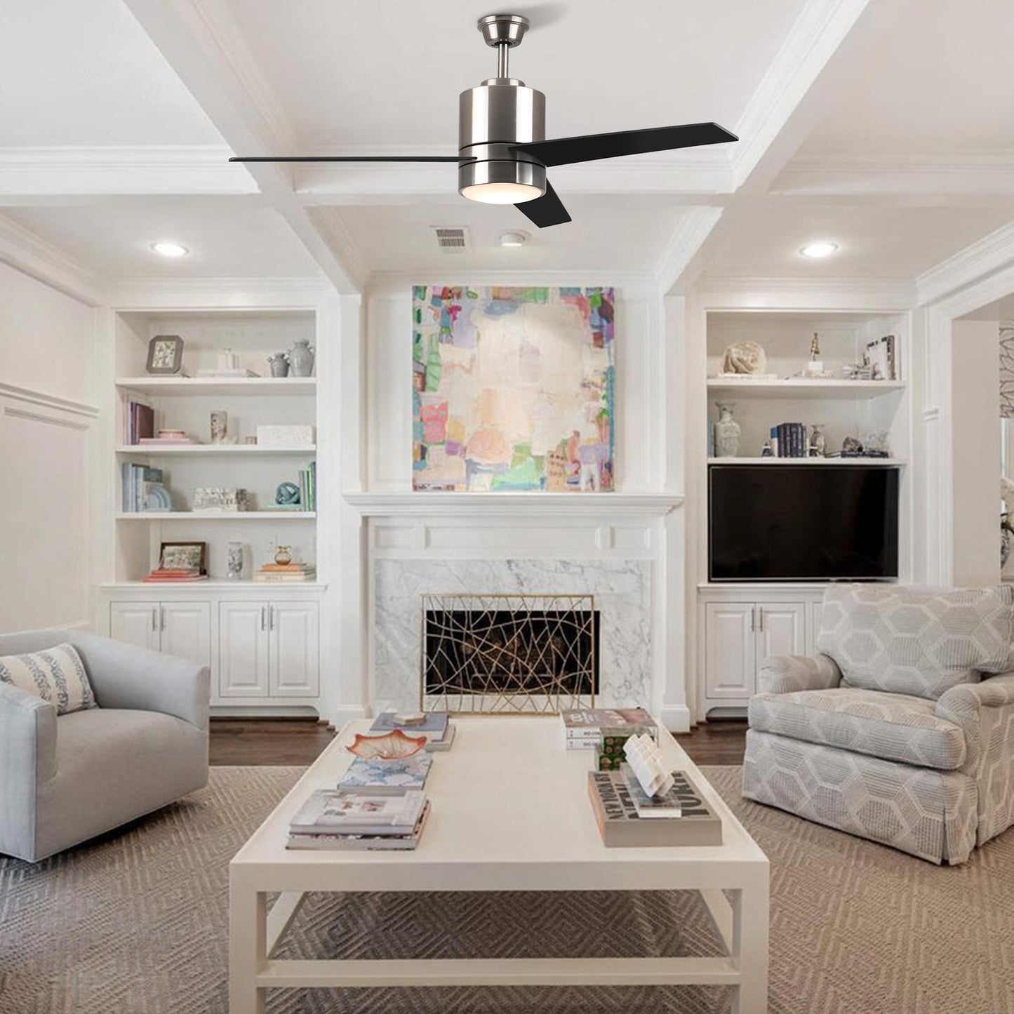 Raiden 52 Inch 3-Blade Smart Ceiling Fan - Silver/Black & Light Wood