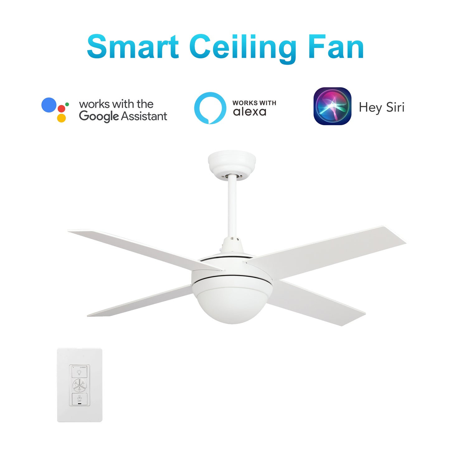 Neva 52 Inch 4-Blade Smart Ceiling Fan - White