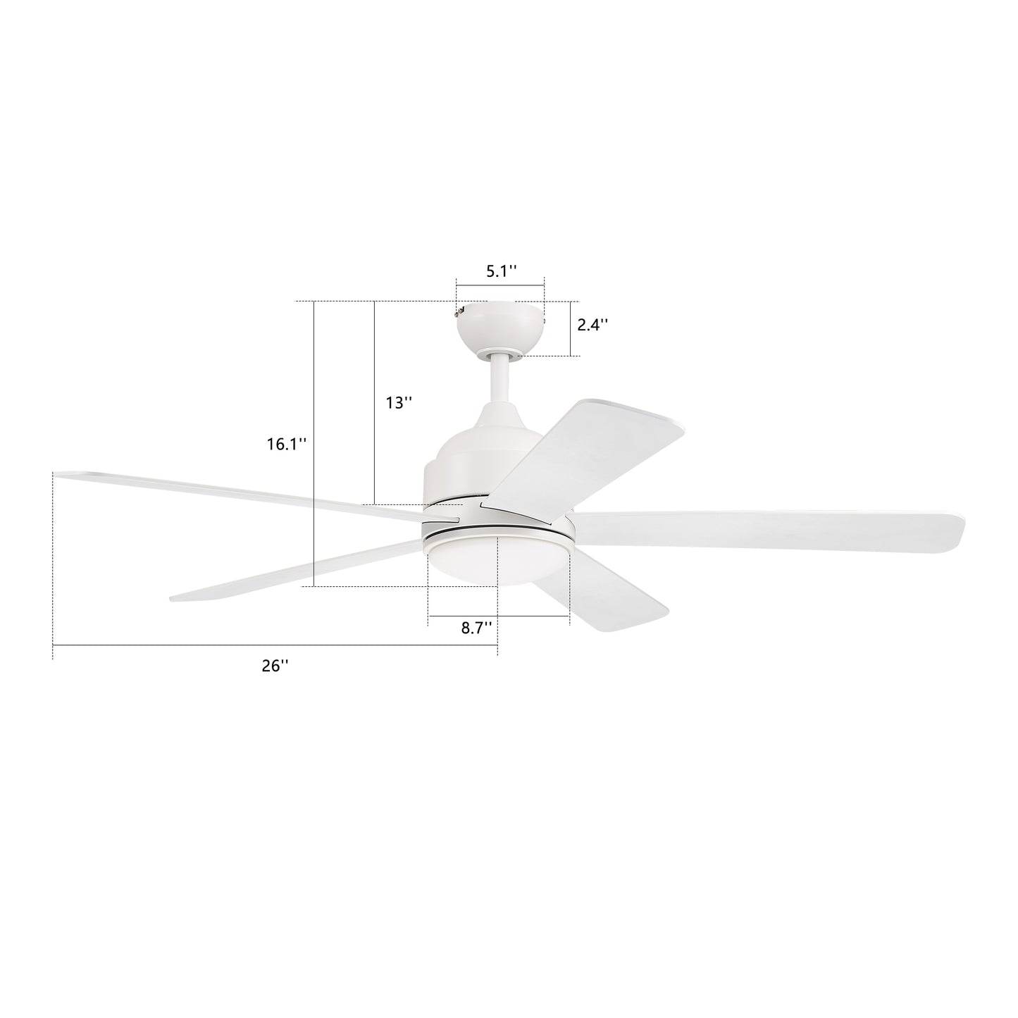 Simoy 52 Inch 5-Blade Smart Ceiling Fan - White