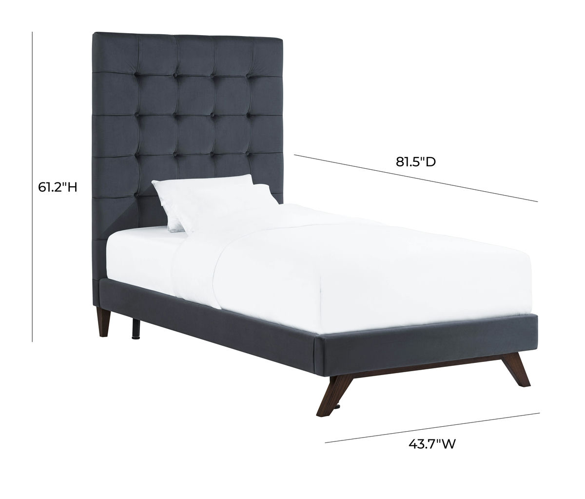 TOV Furniture Eden Grey Velvet Bed in Twin
