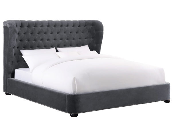 TOV Furniture Finley Grey Velvet Bed in Queen