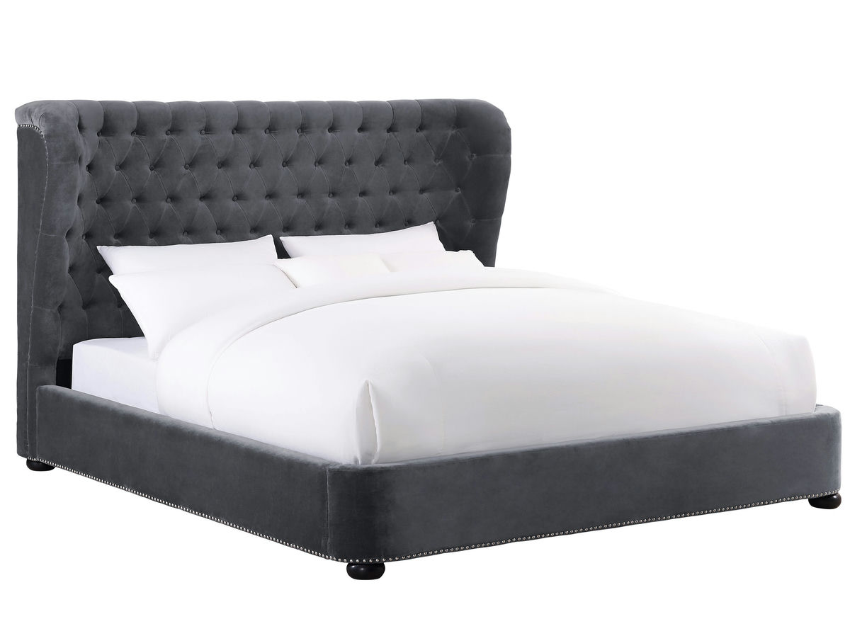 TOV Furniture Finley Grey Velvet Bed in King Size