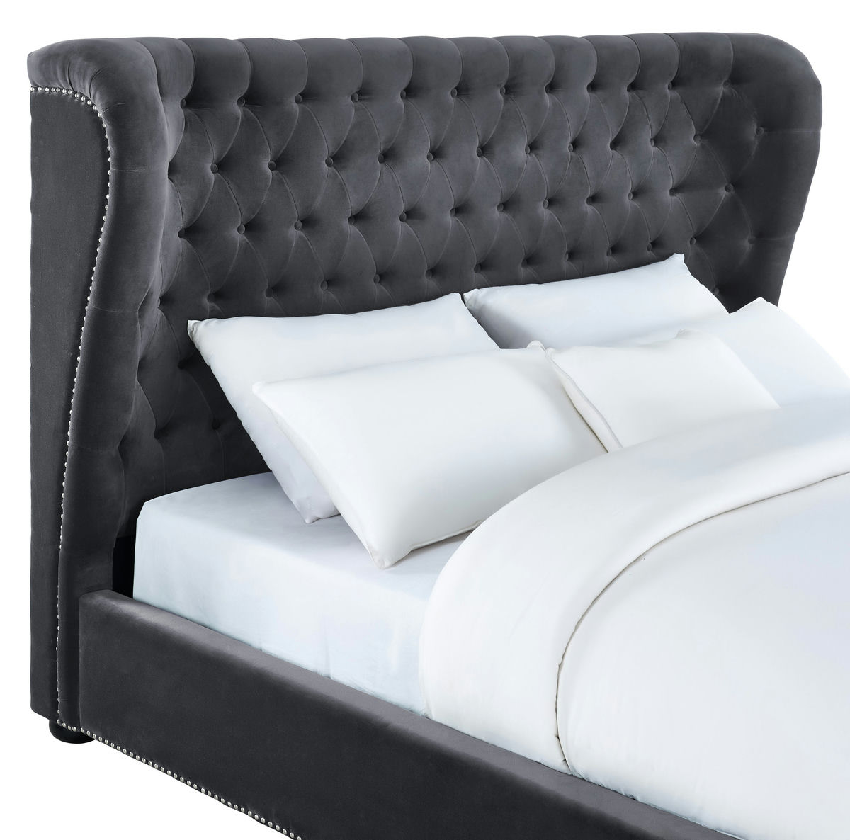 TOV Furniture Finley Grey Velvet Bed in King Size