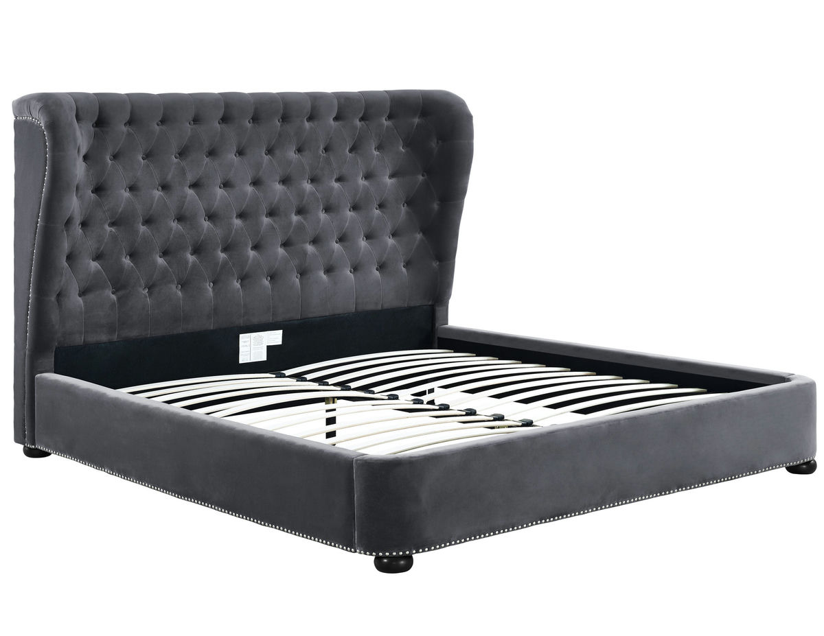 TOV Furniture Finley Grey Velvet Bed in King Size