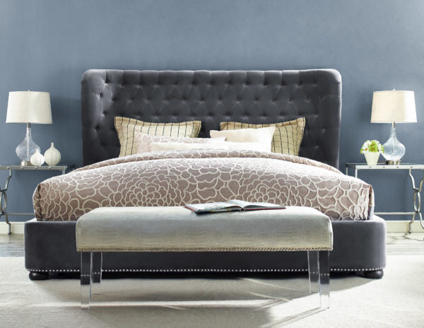 TOV Furniture Finley Grey Velvet Bed in Queen