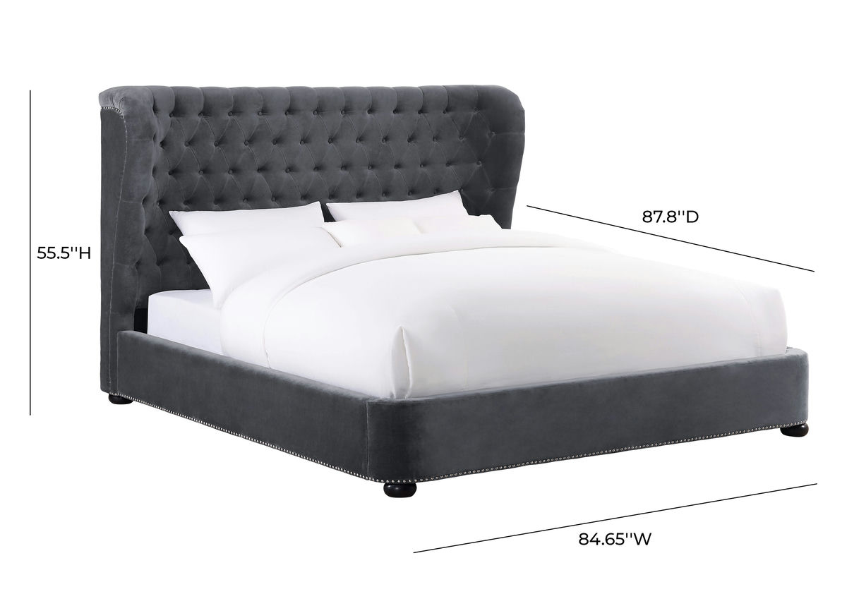 TOV Furniture Finley Grey Velvet Bed in King Size