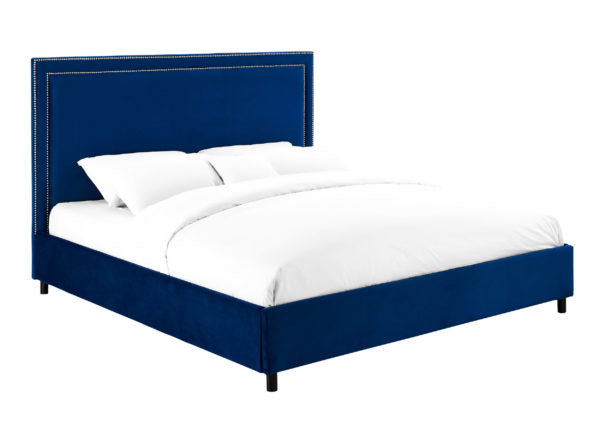 TOV Furniture Reed Navy Velvet Bed in Queen