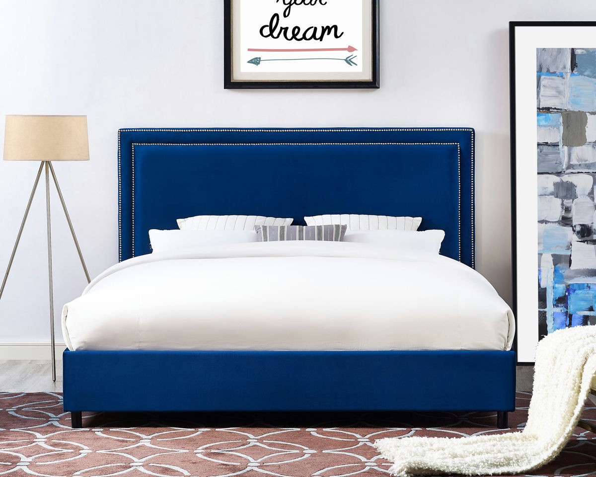 TOV Furniture Reed Navy Velvet Bed in King