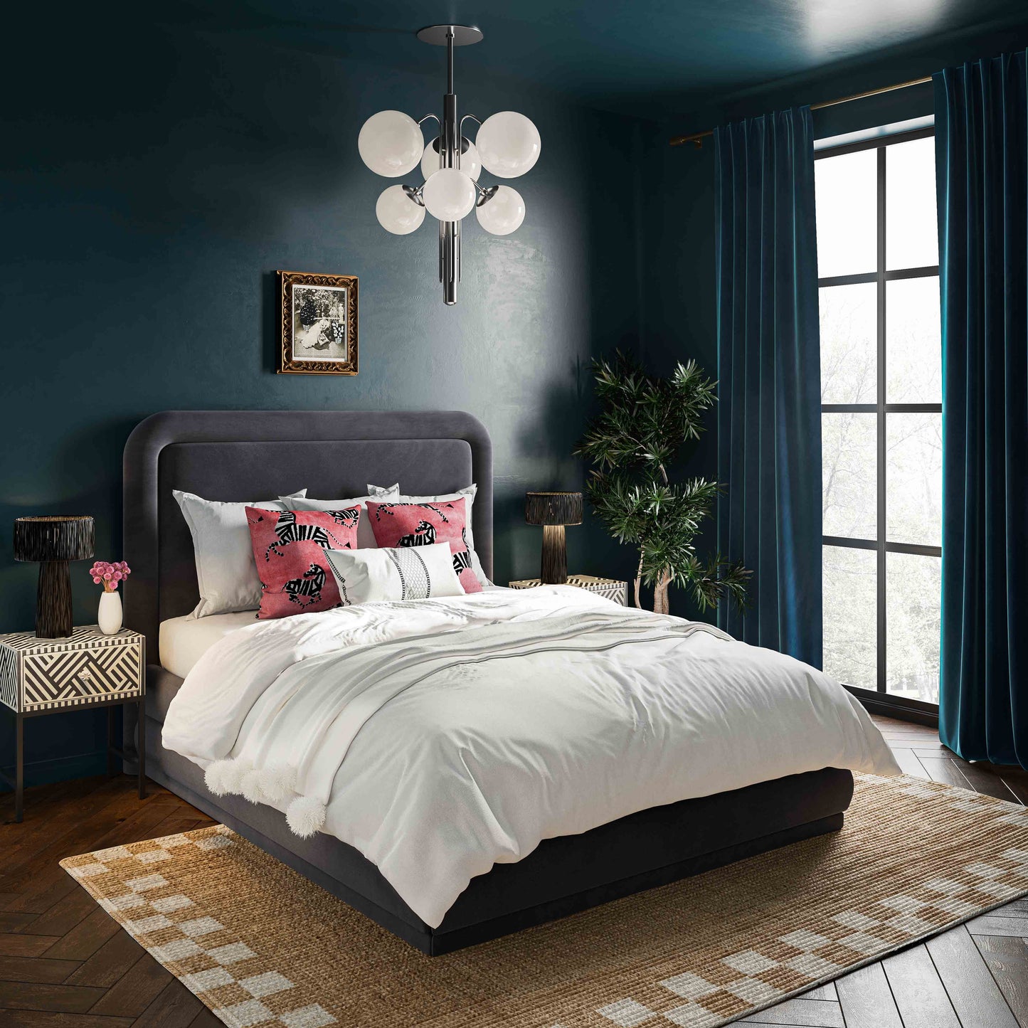 TOV Furniture Briella Dark Grey Velvet Bed in Full