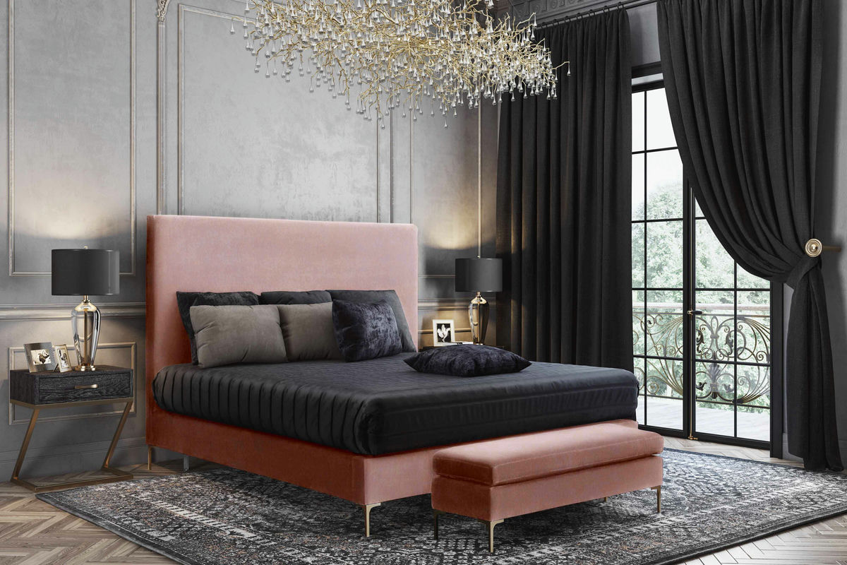 TOV Furniture Delilah Blush Textured Velvet Bed in King