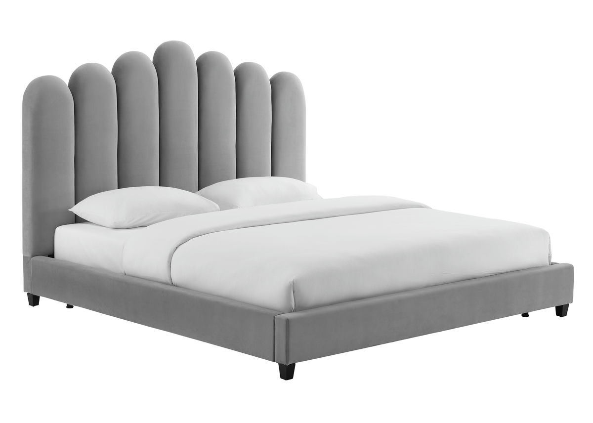 TOV Furniture Celine Grey Velvet Bed in Queen