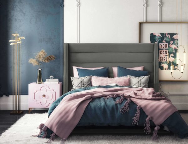 TOV Furniture Koah Grey Velvet Bed in King