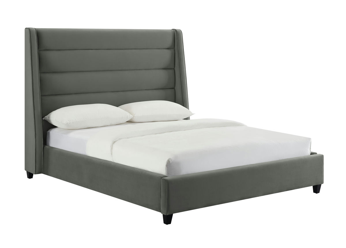 TOV Furniture Koah Grey Velvet Bed in Queen