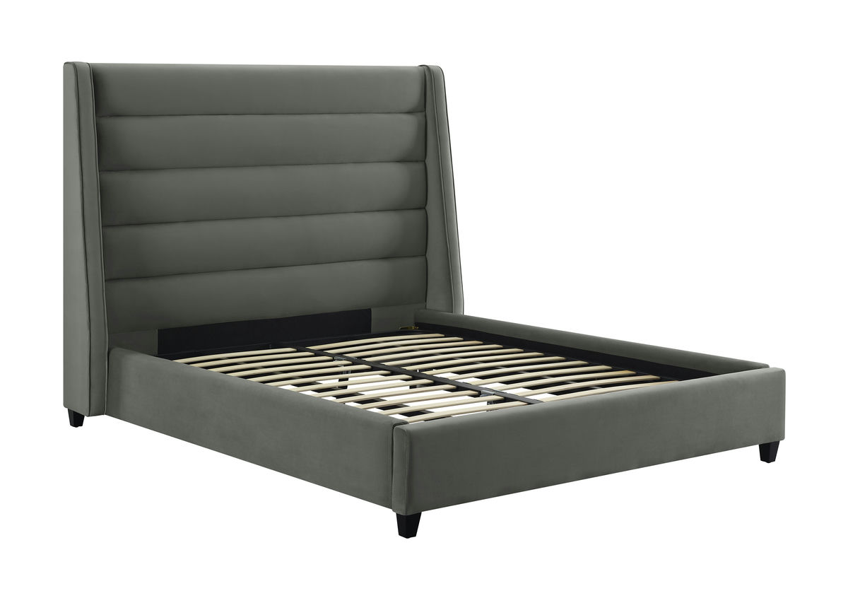 TOV Furniture Koah Grey Velvet Bed in Queen