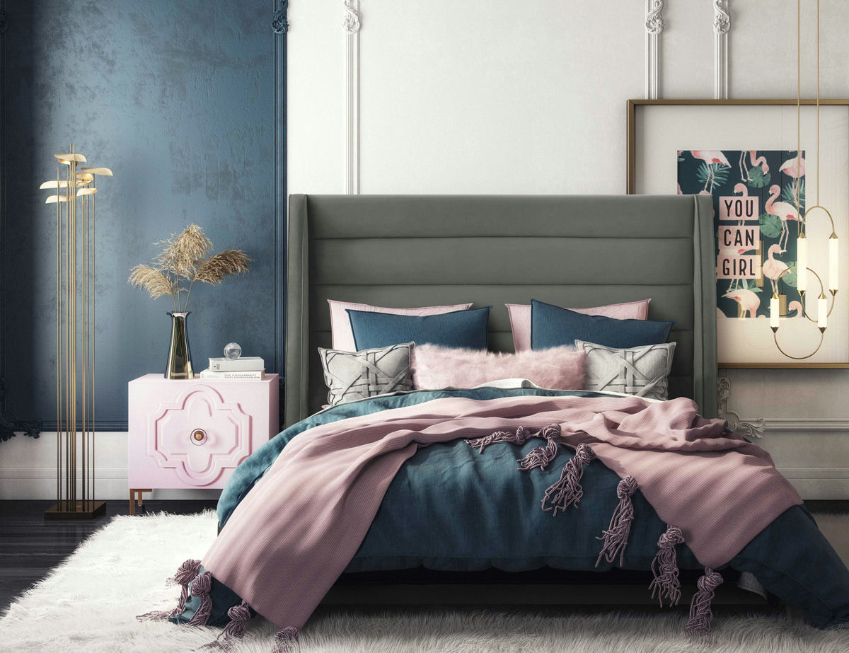 TOV Furniture Koah Grey Velvet Bed in Queen