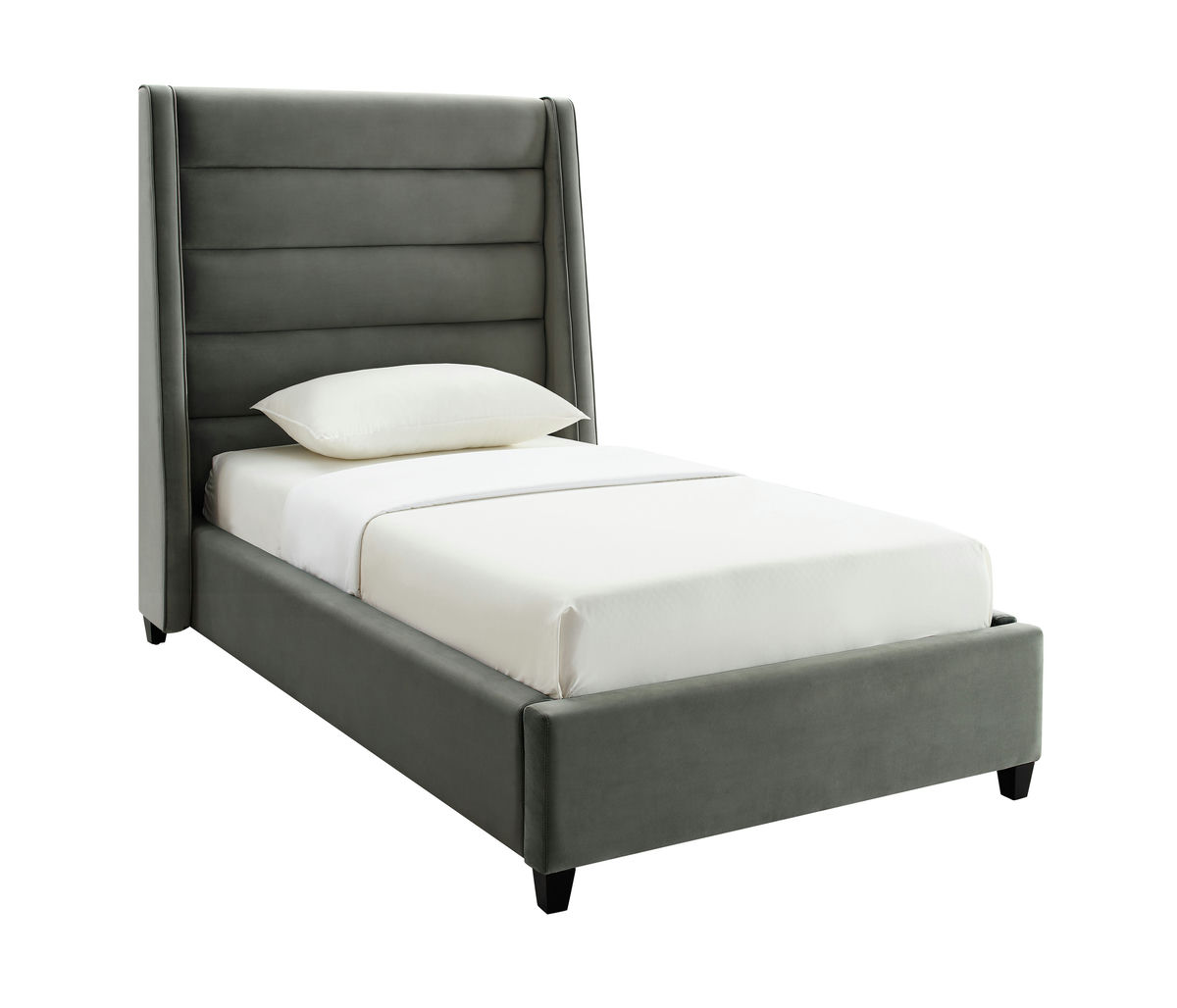 TOV Furniture Koah Grey Velvet Bed in Twin