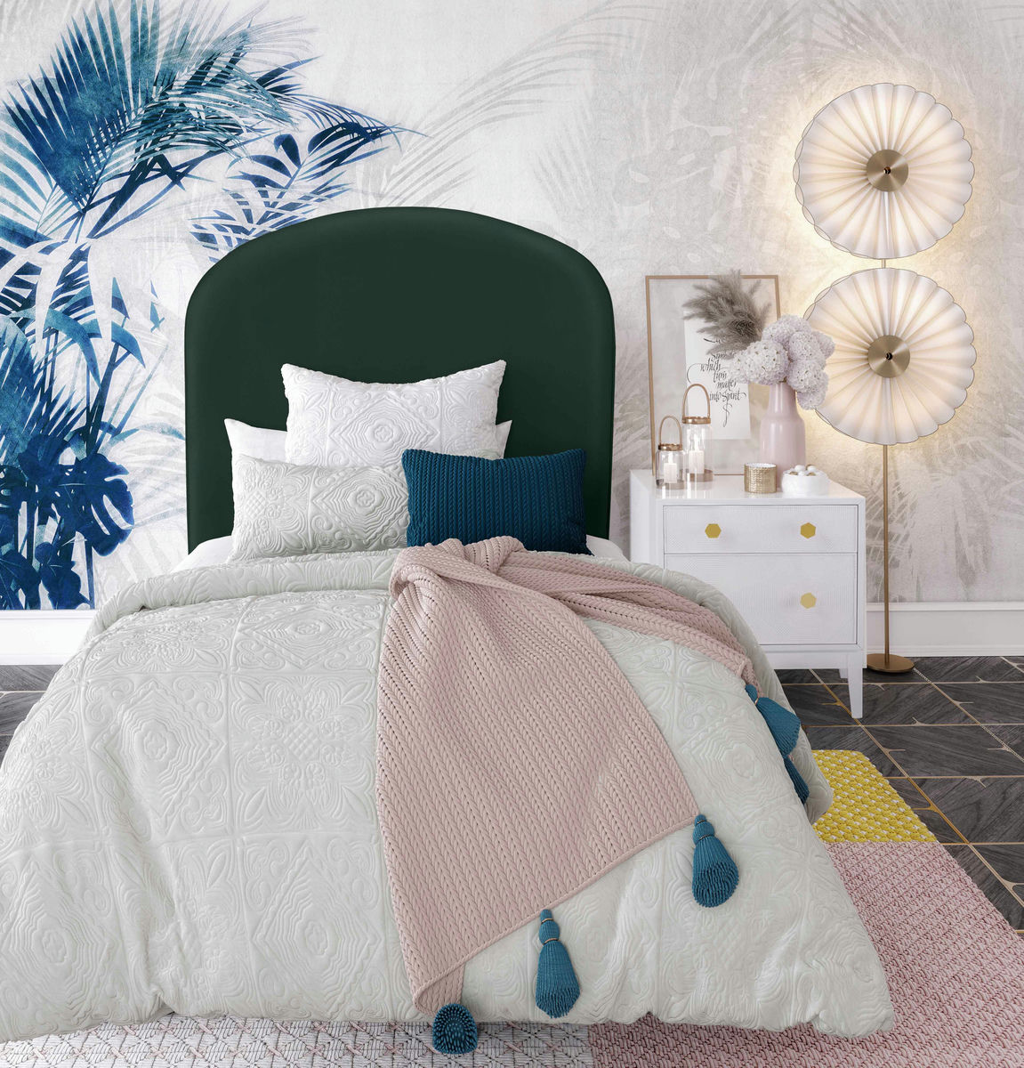 TOV Furniture Vivi Forest Green Velvet Bed in Twin
