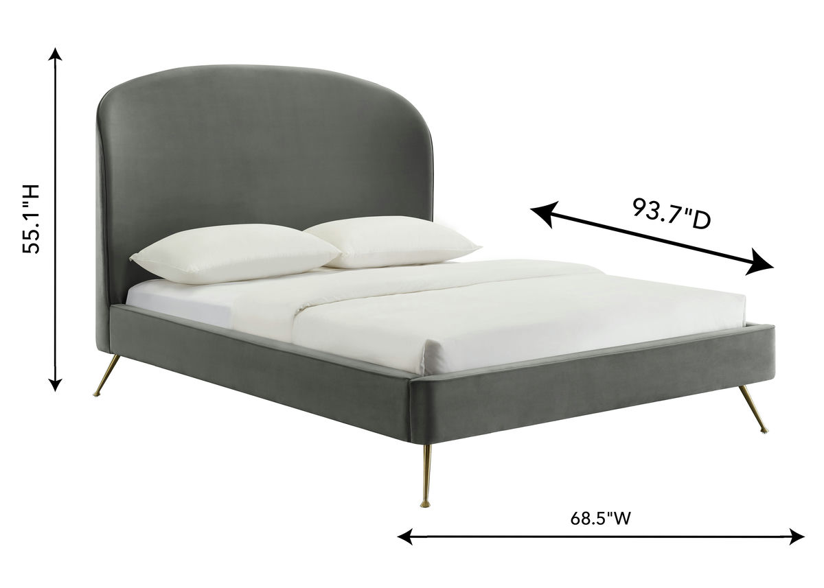 TOV Furniture Vivi Grey Velvet Bed in Queen