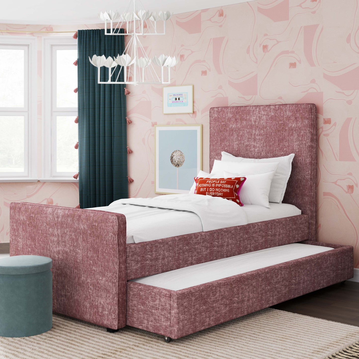 TOV Furniture Delilah Blush Textured Velvet Trundle in Twin