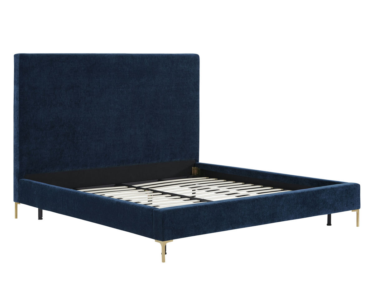 TOV Furniture Delilah Navy Textured Velvet Bed in King