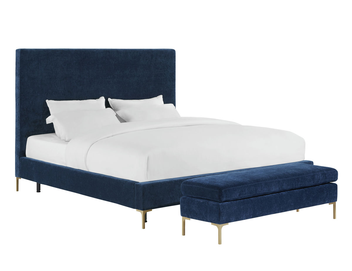 TOV Furniture Delilah Navy Textured Velvet Bed in King