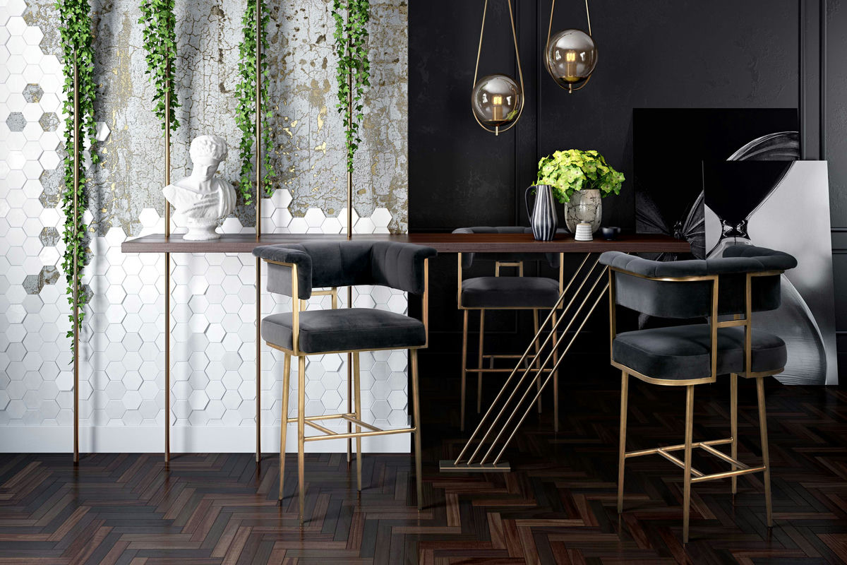 TOV Furniture Astrid Grey Velvet Bar Stool