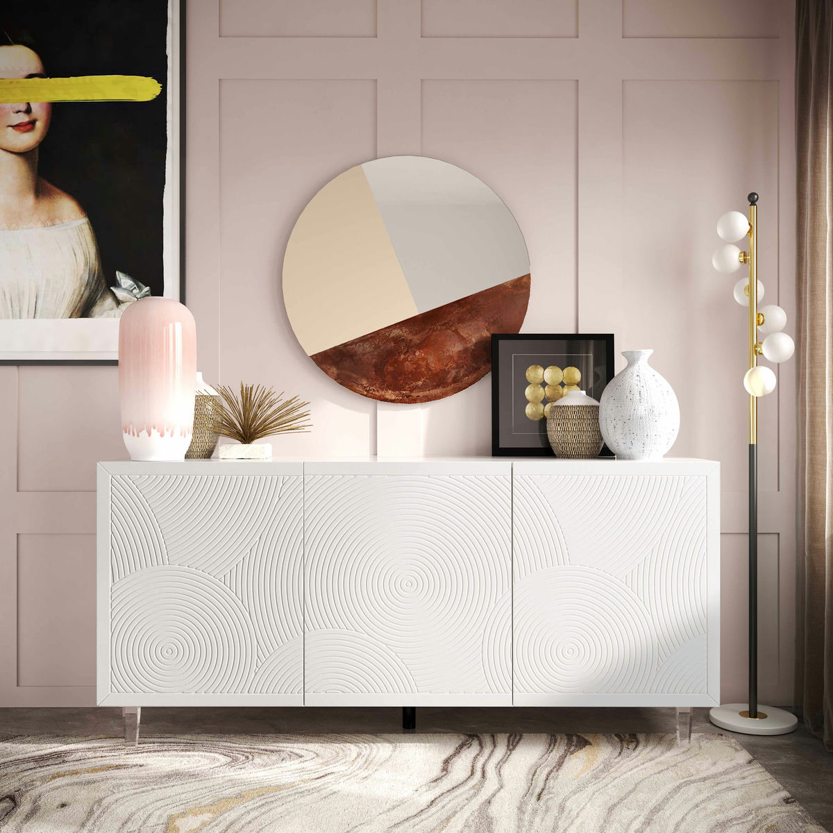 TOV Furniture Karma White Lacquer Buffet