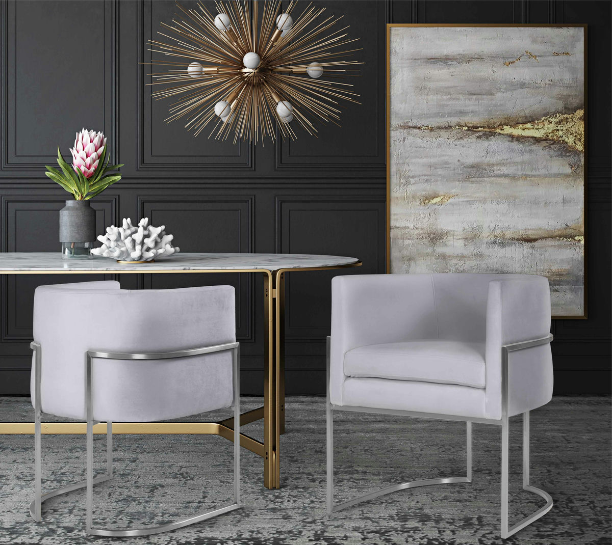 TOV Furniture Giselle Grey Velvet Dining Chair with Silver Leg
