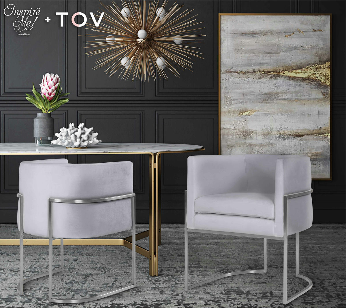 TOV Furniture Giselle Grey Velvet Dining Chair with Silver Leg
