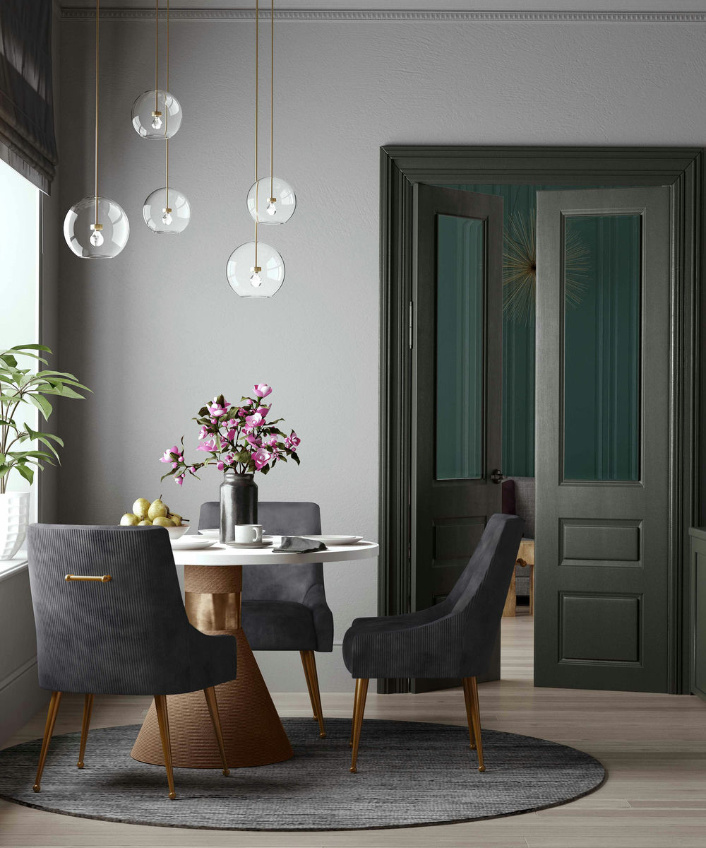 TOV Furniture Beatrix Pleated Grey Velvet Side Chair