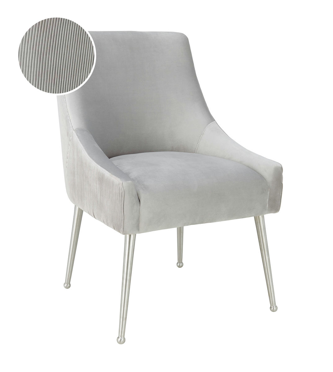 TOV Furniture Beatrix Pleated Light Grey Velvet Side Chair - Silver Legs