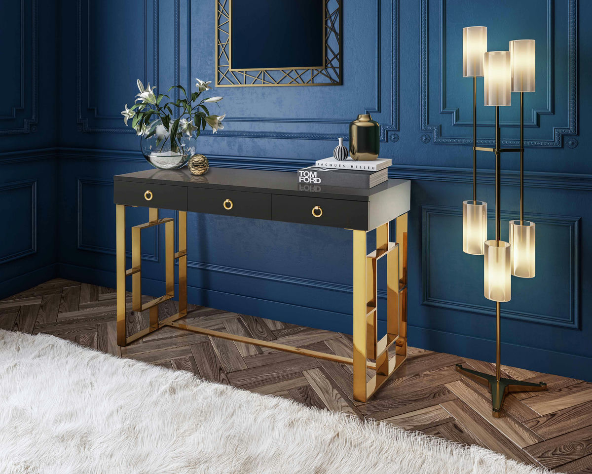 TOV Furniture Audrey Grey Lacquer Desk