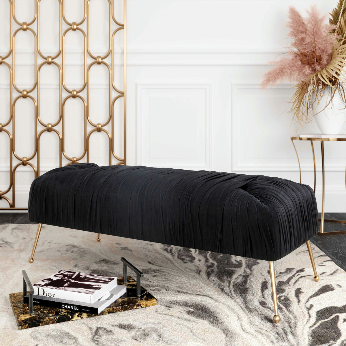 TOV Furniture Jessica Black Velvet Bench
