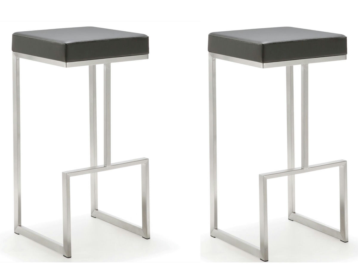 TOV Furniture Ferrara Grey Stainless Steel Barstool - Set of 2
