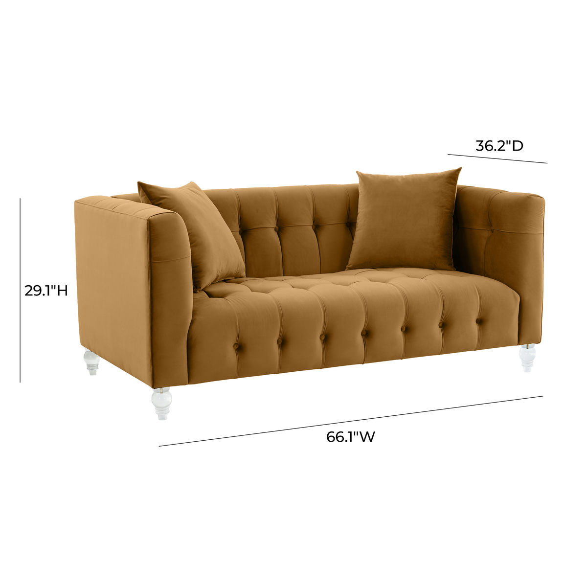 TOV Furniture Bea Cognac Velvet Loveseat