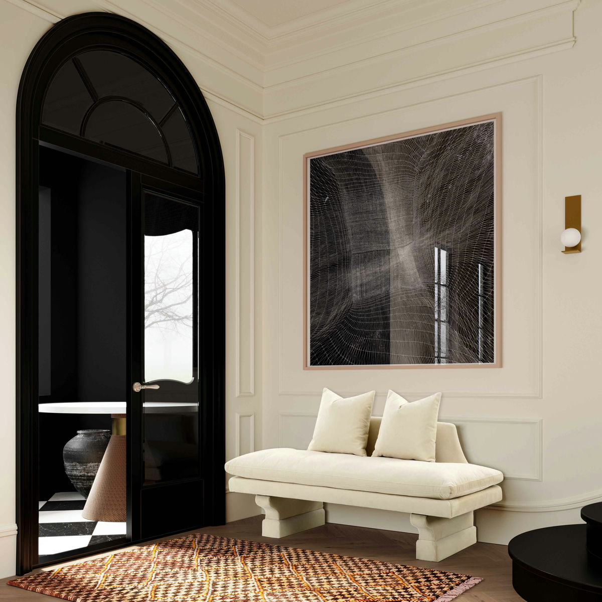 TOV Furniture Hyde Champagne Velvet Pedestal Sofa