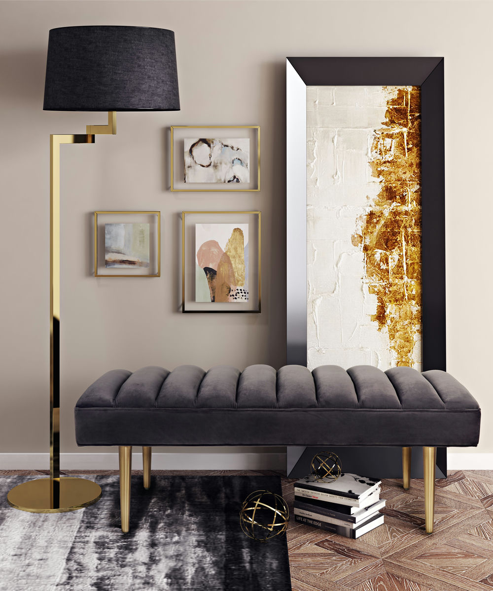 TOV Furniture Jax Grey Velvet Bench