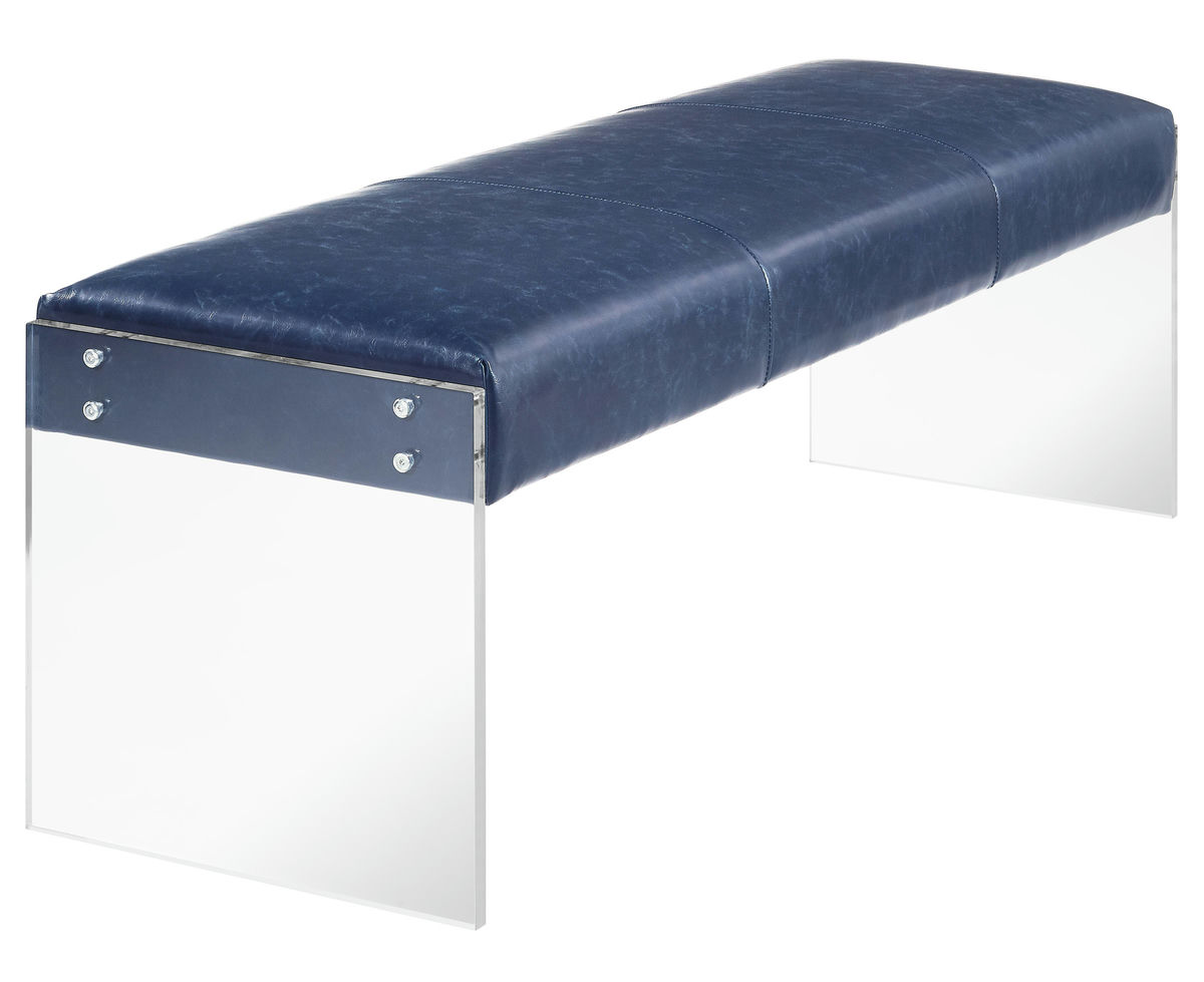 TOV Furniture Envy Antique Blue Leather/Acrylic Bench