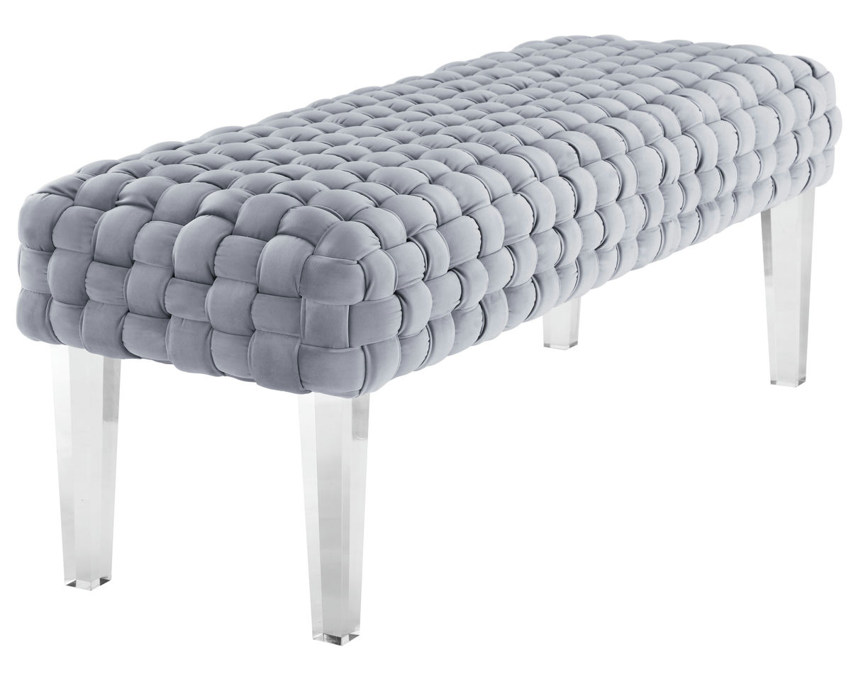 TOV Furniture Sal Woven Grey Velvet Bench