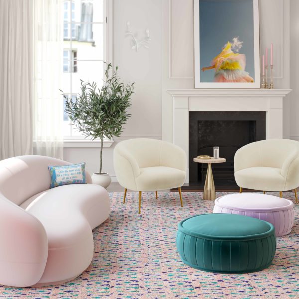 TOV Furniture Rylee Teal Velvet Ottoman